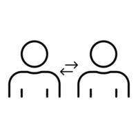 Simple graphic depicting data or information exchange between two people, representing communication, collaboration, and sharing. vector