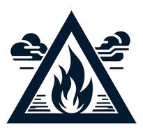 A triangle with a fire and smoke in it vector