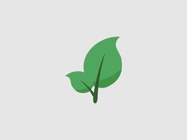 A simple illustration of a dark green stem with two light green leaves sprouting from it vector