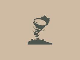 a stylized dark gray silhouette of a tornado touching down on the ground vector