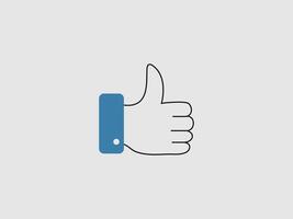 A simple illustration of a hand giving a thumbs up gesture with a blue cuff and a white dot outlined in black vector