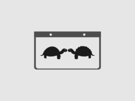 a gray calendar icon with two black turtle silhouettes facing each other inside vector