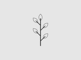 line drawing of a black stem with six outlined leaves branching from it vector