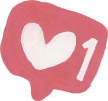 Hand-painted like notification with a heart and the number one vector