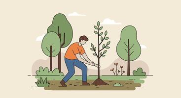 Man planting tree in the forest vector