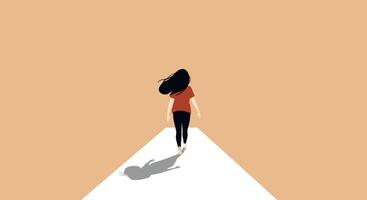 A woman walking down a path with a shadow vector