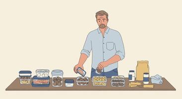 A man is preparing food in front of a table vector
