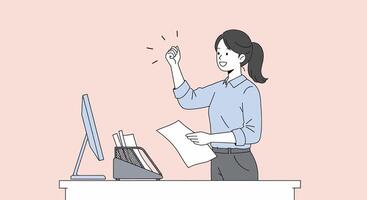 A woman is pointing to a computer screen vector