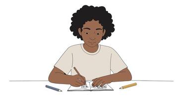 An illustration of a boy writing in a notebook vector