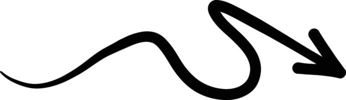 A black and white drawing of a curved arrow vector