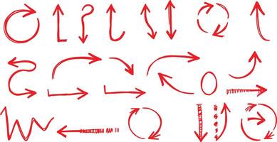 A set of red arrows drawn by hand vector