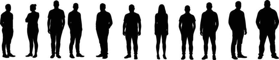 A group of silhouettes of people standing in a line vector