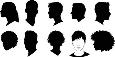 A set of silhouettes of different people's heads vector