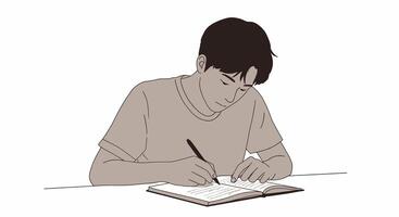 Illustration of a boy writing in a notebook vector