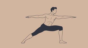 A man is doing a yoga pose on a beige background vector