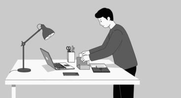 A man is working at a desk with a laptop vector