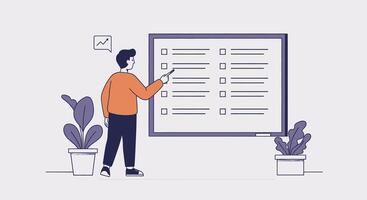 Man writing checklist on whiteboard vector