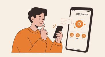Man using heart tracker app on smartphone vector