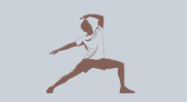 A man is doing a yoga pose on a gray background vector
