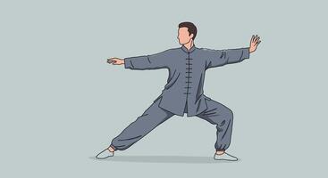 A man in a karate outfit is doing a move vector