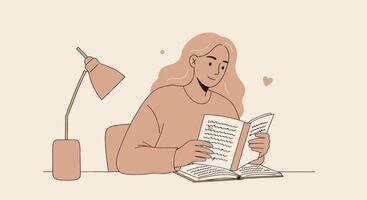A woman is reading a book while sitting at a desk vector