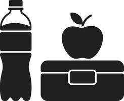 Minimalist Silhouette of Water Bottle, Apple, and Lunchbox Representing Health and Convenience vector