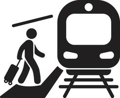 Minimalist Travel Icon Person with Suitcase Approaching Train on Platform vector