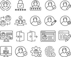 Minimalist User Account Management Icons in Monochrome Line Art Style for Tech Applications vector