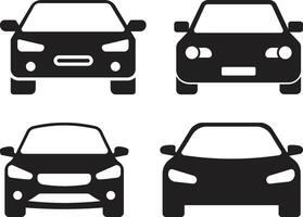 Set of 4 Minimalist Front Facing Car Icons Flat Black Vehicle Silhouettes for Digital Use vector
