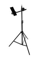 Tripod stand with mounted smartphone in holder, side view, isolated on white background photo