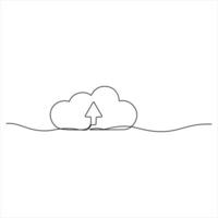 Cloud Upload Symbol in Minimalist line art drawing illustration vector
