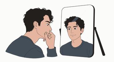 A man is looking at his reflection in a mirror vector