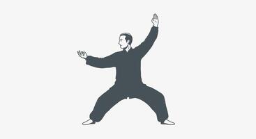 A man is doing a karate pose on a white background vector