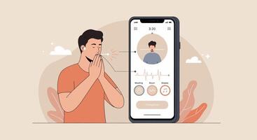 A man is using an app to check his health vector