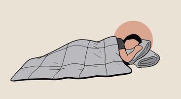 Illustration of a person sleeping in a sleeping bag vector