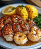 Seafood Medley with Corn and Asparagus photo