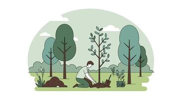 A man is planting trees in the forest vector
