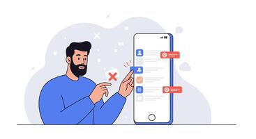A man is holding a phone with a list of items on it vector