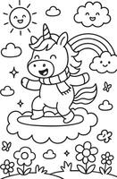 Rainbow Unicorn Coloring Pages vector