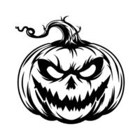 Spooky Halloween pumpkin face with evil grin in black and white style. vector