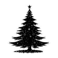 Silhouette of Christmas tree with snowflakes on white background. vector