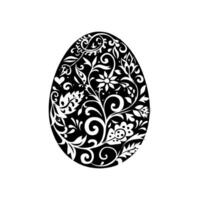 Ornate Black and White Easter Egg Design with Floral Patterns and Leaves, symbolizing spring and creativity vector