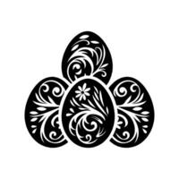 Three decorative Easter eggs with intricate floral patterns in black on a white background, symbolizing festive elegance vector