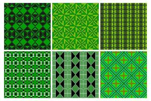 Green Geometric Pattern Set with Abstract Symmetrical Designs for Modern Textile and Digital Backgrounds vector