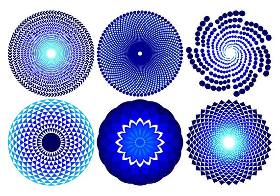 Abstract Blue Circular Geometric Pattern Set for Optical Illusion Backgrounds and Futuristic Digital Designs