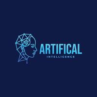 minimalist modern head robot and brain symbol connected dot line art icon logo illustration design. simple modern artificial intelligence logo concept vector