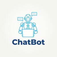 minimalist chatbot artificial intelligence business line art icon logo illustration design. simple modern virtual smart assistant bot and customer support service logo concept vector