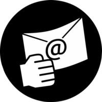 Receive email inbox icon on black. Reaching online audience with email marketing campaign, newsletter subscription, sending marketing message via email vector