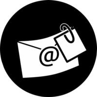 Email attachment icon on black round background. Reaching online audience. vector