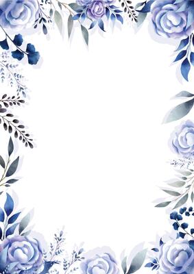 Watercolor of blue botanical template design